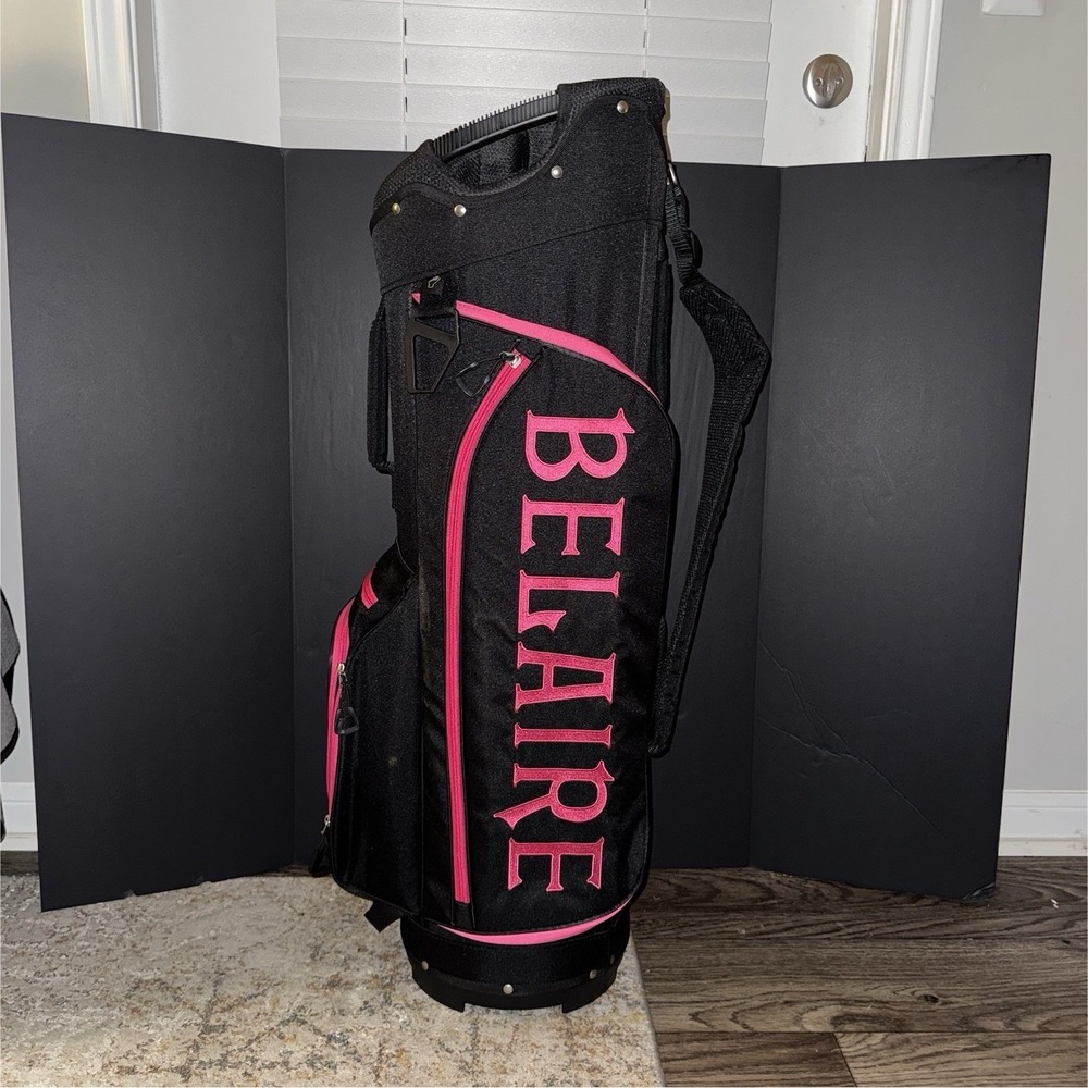 Belaire POS Nylon Golf Bag Black Pink 14-Way Divider Cart Zip Multiple Pockets